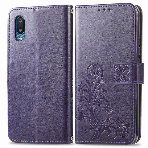 Coque Portefeuille Fleurs Livre Cuir Etui Clapet pour Samsung Galaxy M02 Violet