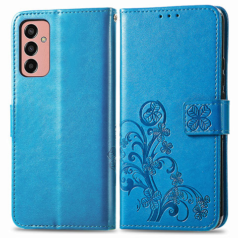 Coque Portefeuille Fleurs Livre Cuir Etui Clapet pour Samsung Galaxy M13 4G Bleu