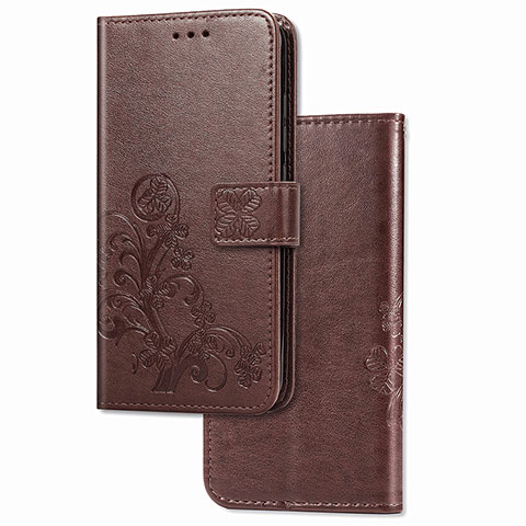 Coque Portefeuille Fleurs Livre Cuir Etui Clapet pour Samsung Galaxy M30s Marron