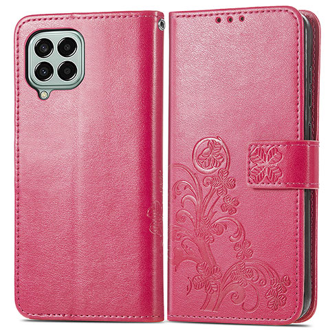 Coque Portefeuille Fleurs Livre Cuir Etui Clapet pour Samsung Galaxy M33 5G Rouge