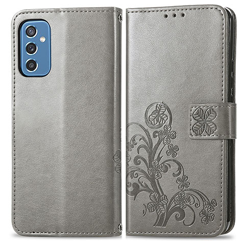 Coque Portefeuille Fleurs Livre Cuir Etui Clapet pour Samsung Galaxy M52 5G Gris