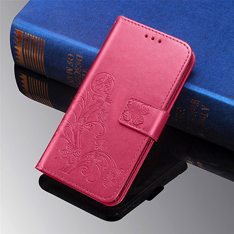 Coque Portefeuille Fleurs Livre Cuir Etui Clapet pour Samsung Galaxy S23 Plus 5G Rouge