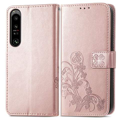 Coque Portefeuille Fleurs Livre Cuir Etui Clapet pour Sony Xperia 1 IV Rose