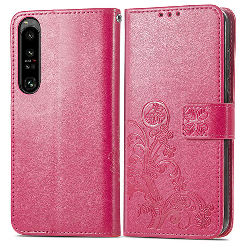 Coque Portefeuille Fleurs Livre Cuir Etui Clapet pour Sony Xperia 1 IV Rouge