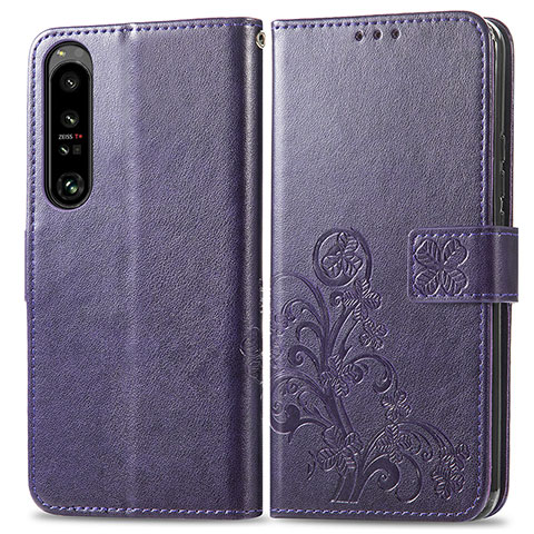 Coque Portefeuille Fleurs Livre Cuir Etui Clapet pour Sony Xperia 1 IV SO-51C Violet