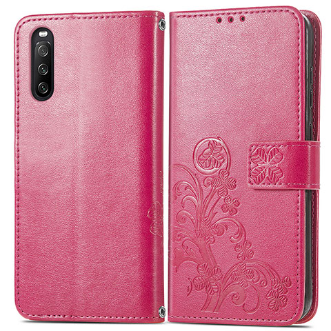 Coque Portefeuille Fleurs Livre Cuir Etui Clapet pour Sony Xperia 10 III Lite Rouge