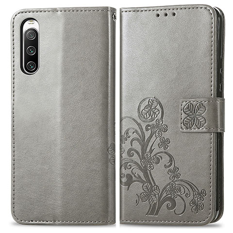 Coque Portefeuille Fleurs Livre Cuir Etui Clapet pour Sony Xperia 10 IV SO-52C Gris