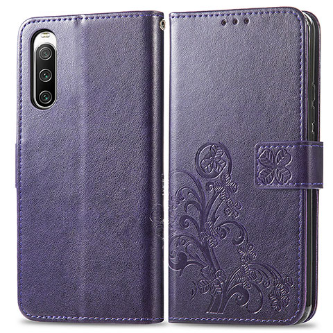 Coque Portefeuille Fleurs Livre Cuir Etui Clapet pour Sony Xperia 10 IV SOG07 Violet