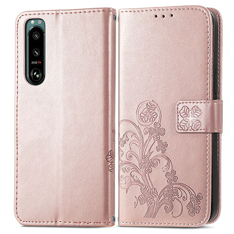 Coque Portefeuille Fleurs Livre Cuir Etui Clapet pour Sony Xperia 5 III Rose