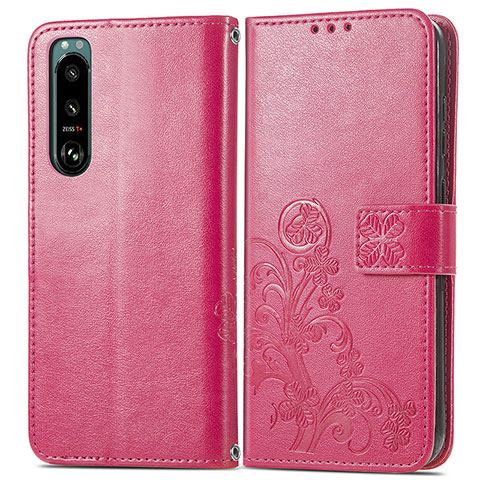 Coque Portefeuille Fleurs Livre Cuir Etui Clapet pour Sony Xperia 5 III Rouge