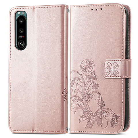 Coque Portefeuille Fleurs Livre Cuir Etui Clapet pour Sony Xperia 5 IV Rose