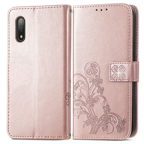 Coque Portefeuille Fleurs Livre Cuir Etui Clapet pour Sony Xperia Ace II SO-41B Rose