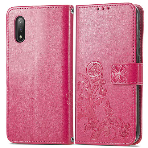 Coque Portefeuille Fleurs Livre Cuir Etui Clapet pour Sony Xperia Ace II SO-41B Rouge