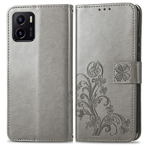 Coque Portefeuille Fleurs Livre Cuir Etui Clapet pour Vivo iQOO U5x Gris