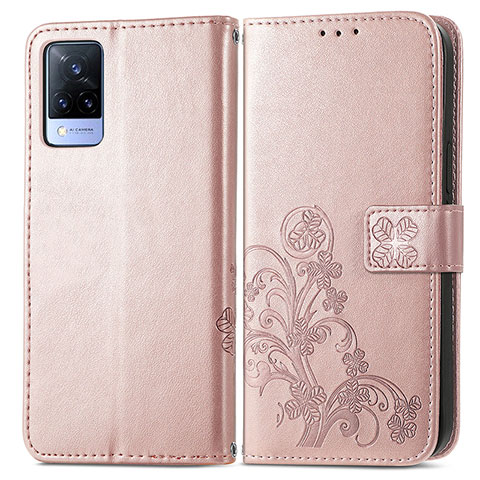 Coque Portefeuille Fleurs Livre Cuir Etui Clapet pour Vivo V21 5G Rose