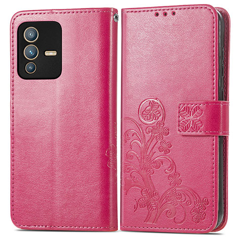 Coque Portefeuille Fleurs Livre Cuir Etui Clapet pour Vivo V23 Pro 5G Rouge