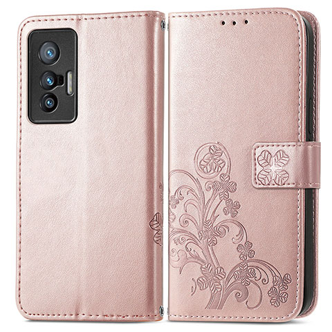 Coque Portefeuille Fleurs Livre Cuir Etui Clapet pour Vivo X70t Rose