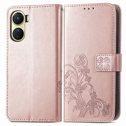 Coque Portefeuille Fleurs Livre Cuir Etui Clapet pour Vivo Y16 Rose