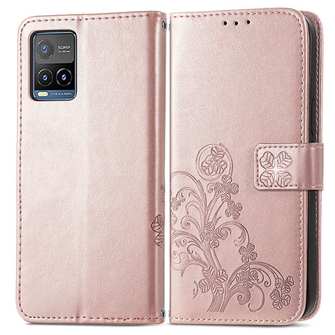 Coque Portefeuille Fleurs Livre Cuir Etui Clapet pour Vivo Y21t Rose