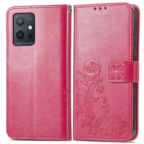 Coque Portefeuille Fleurs Livre Cuir Etui Clapet pour Vivo Y30 5G Rouge