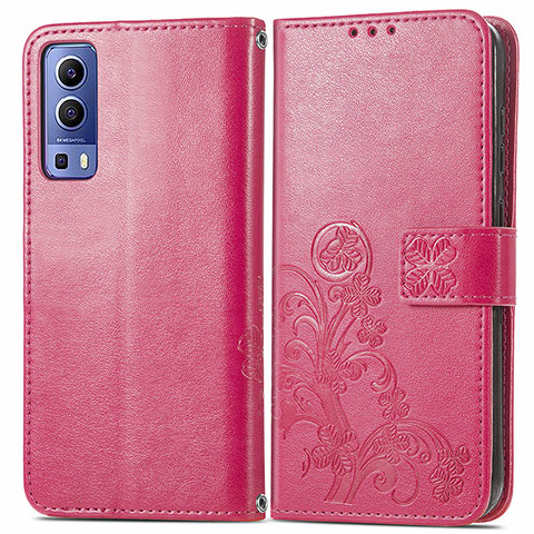 Coque Portefeuille Fleurs Livre Cuir Etui Clapet pour Vivo Y52 5G Rouge