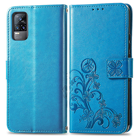 Coque Portefeuille Fleurs Livre Cuir Etui Clapet pour Vivo Y73 (2021) Bleu