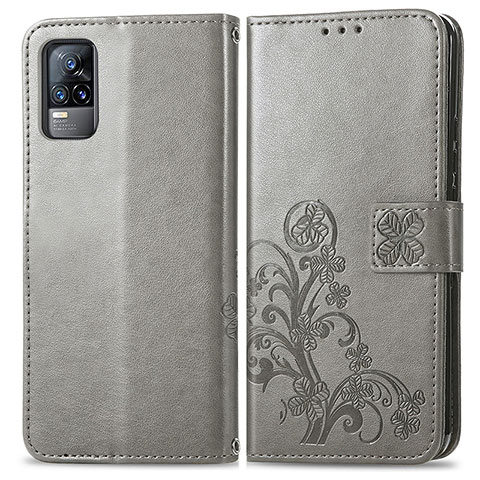 Coque Portefeuille Fleurs Livre Cuir Etui Clapet pour Vivo Y73 (2021) Gris