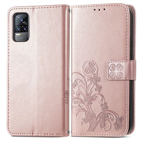 Coque Portefeuille Fleurs Livre Cuir Etui Clapet pour Vivo Y73 (2021) Rose