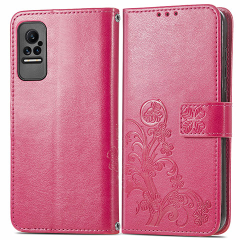 Coque Portefeuille Fleurs Livre Cuir Etui Clapet pour Xiaomi Civi 1S 5G Rouge