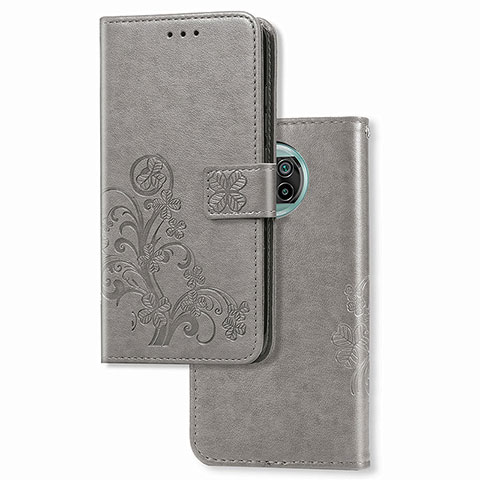 Coque Portefeuille Fleurs Livre Cuir Etui Clapet pour Xiaomi Mi 10i 5G Gris