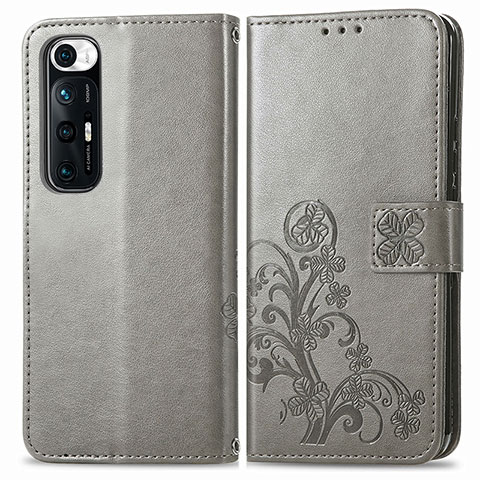 Coque Portefeuille Fleurs Livre Cuir Etui Clapet pour Xiaomi Mi 10S 5G Gris