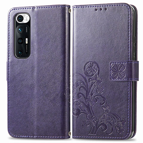 Coque Portefeuille Fleurs Livre Cuir Etui Clapet pour Xiaomi Mi 10S 5G Violet