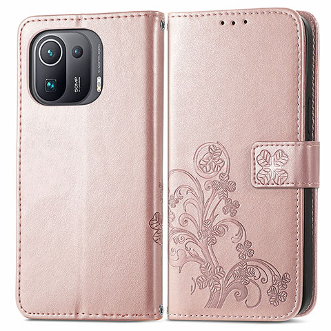 Coque Portefeuille Fleurs Livre Cuir Etui Clapet pour Xiaomi Mi 11 Pro 5G Rose