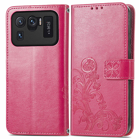 Coque Portefeuille Fleurs Livre Cuir Etui Clapet pour Xiaomi Mi 11 Ultra 5G Rouge