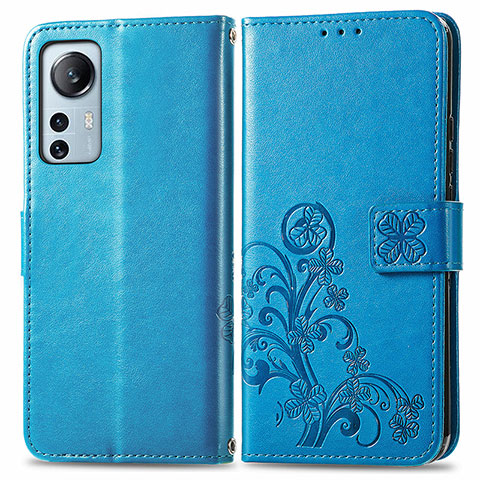 Coque Portefeuille Fleurs Livre Cuir Etui Clapet pour Xiaomi Mi 12 5G Bleu