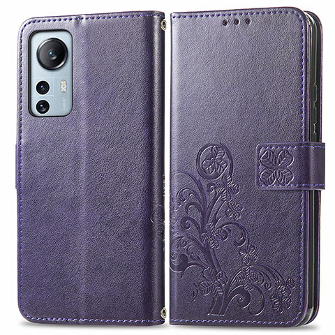 Coque Portefeuille Fleurs Livre Cuir Etui Clapet pour Xiaomi Mi 12 5G Violet