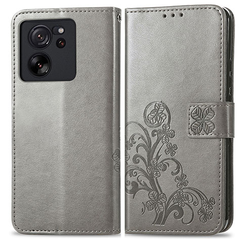 Coque Portefeuille Fleurs Livre Cuir Etui Clapet pour Xiaomi Mi 13T Pro 5G Gris