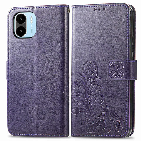 Coque Portefeuille Fleurs Livre Cuir Etui Clapet pour Xiaomi Poco C50 Violet