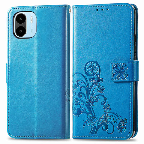 Coque Portefeuille Fleurs Livre Cuir Etui Clapet pour Xiaomi Poco C51 Bleu