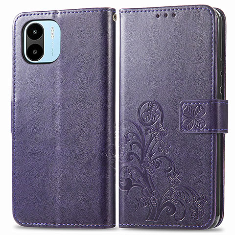 Coque Portefeuille Fleurs Livre Cuir Etui Clapet pour Xiaomi Poco C51 Violet