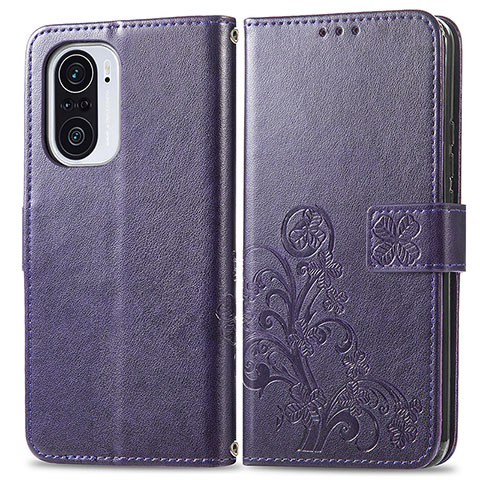 Coque Portefeuille Fleurs Livre Cuir Etui Clapet pour Xiaomi Poco F3 5G Violet