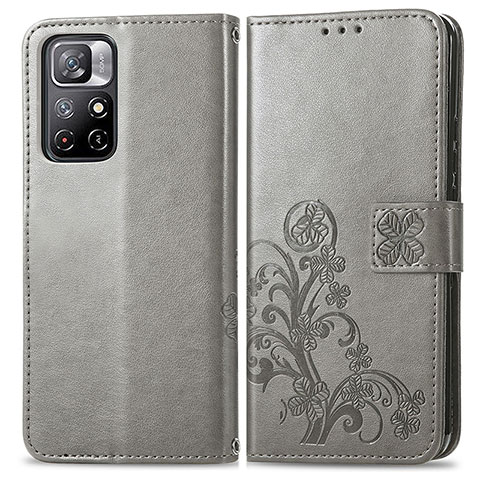 Coque Portefeuille Fleurs Livre Cuir Etui Clapet pour Xiaomi Poco M4 Pro 5G Gris