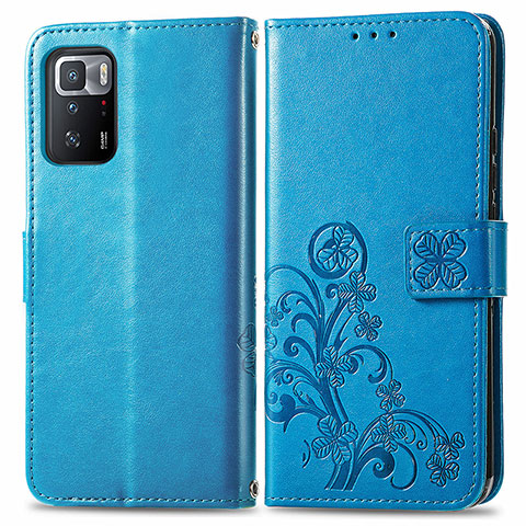 Coque Portefeuille Fleurs Livre Cuir Etui Clapet pour Xiaomi Poco X3 GT 5G Bleu