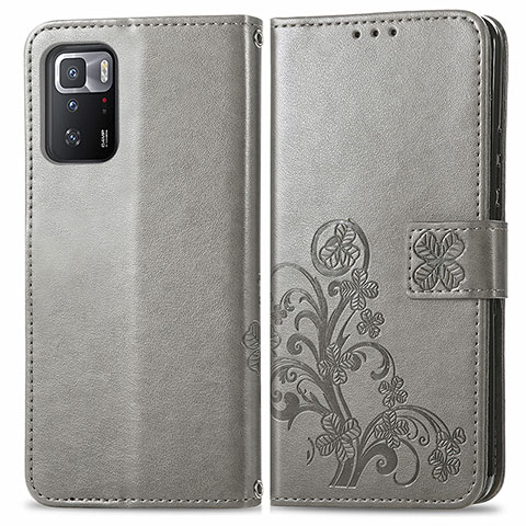 Coque Portefeuille Fleurs Livre Cuir Etui Clapet pour Xiaomi Poco X3 GT 5G Gris