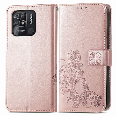 Coque Portefeuille Fleurs Livre Cuir Etui Clapet pour Xiaomi Redmi 10 India Rose