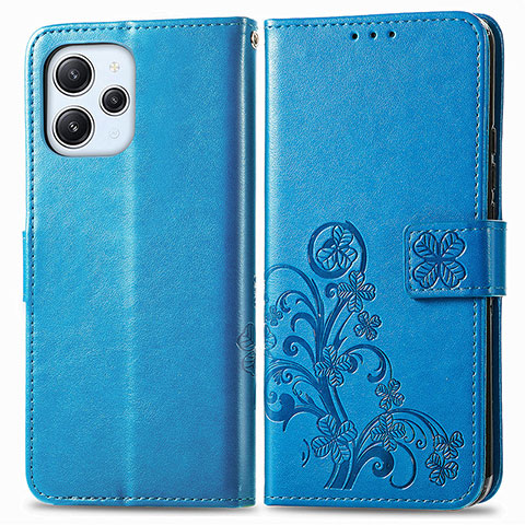 Coque Portefeuille Fleurs Livre Cuir Etui Clapet pour Xiaomi Redmi 12 4G Bleu