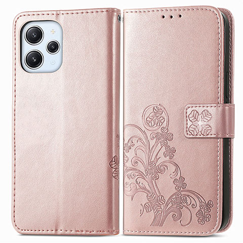 Coque Portefeuille Fleurs Livre Cuir Etui Clapet pour Xiaomi Redmi 12 4G Or Rose