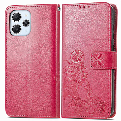 Coque Portefeuille Fleurs Livre Cuir Etui Clapet pour Xiaomi Redmi 12 4G Rose Rouge