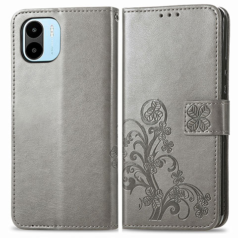 Coque Portefeuille Fleurs Livre Cuir Etui Clapet pour Xiaomi Redmi A1 Gris