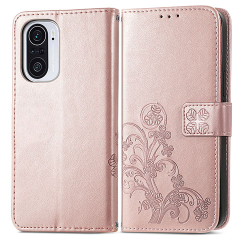 Coque Portefeuille Fleurs Livre Cuir Etui Clapet pour Xiaomi Redmi K40 5G Rose